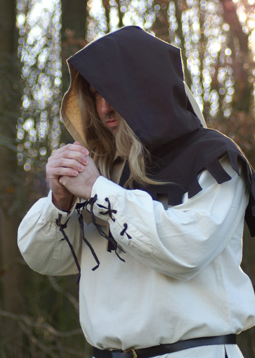 Mittelalter Gugel mit Zatteln, beige/braun