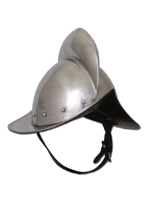 Deutscher Morion Helm, 16mm Stahl mit Lederinlay