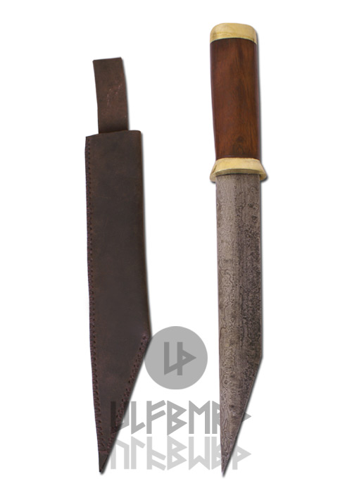 Kurzsax aus Damaststahl mit brauner Lederscheide