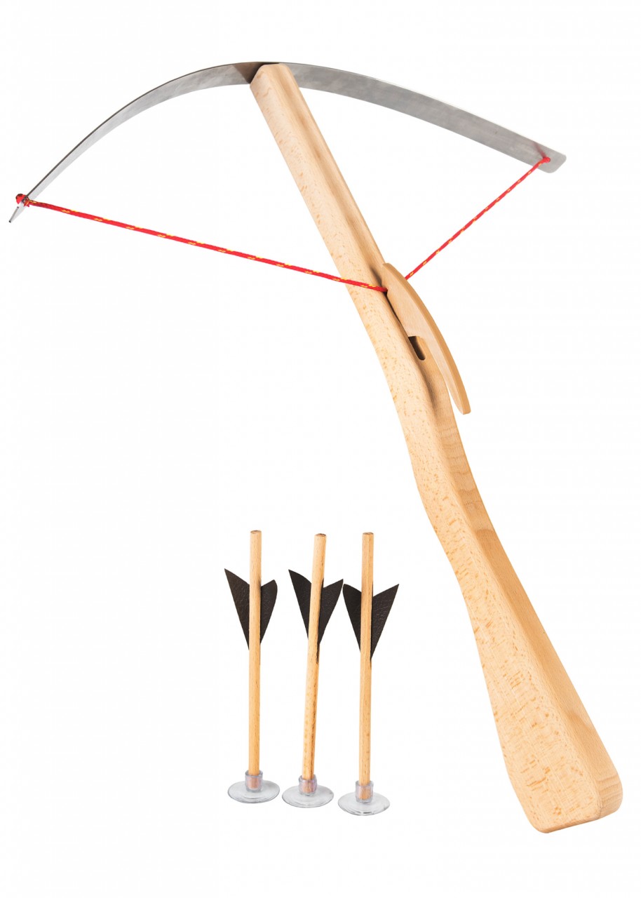 Große Kinder-Armbrust aus Holz mit Federstahlbügel, inkl. 3 Bolzen