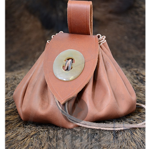 Mittelalter Geldkatze mit Hornknopf, rotbraun