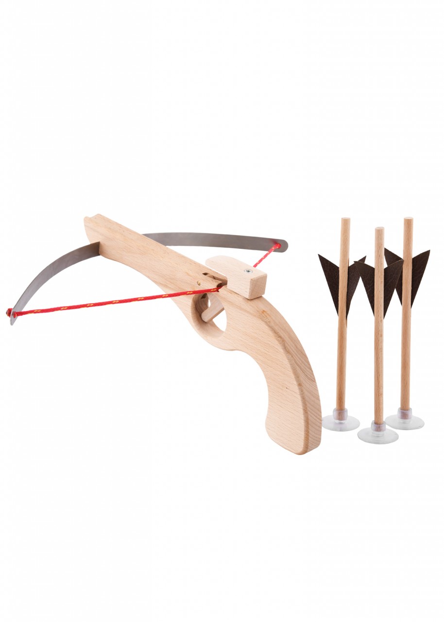 Kinder-Armbrust aus Holz mit Federstahlbügel, inkl. 3 Bolzen