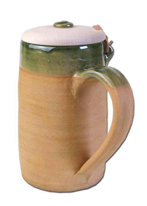Historischer Bierkrug aus Ton 0,5 Liter mit Holzklappdeckel