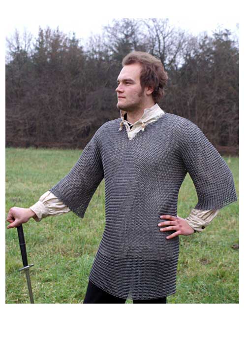 Kettenhemd Haubergeon, Flachring mit Keilnieten, ID 8 mm, Gr. L