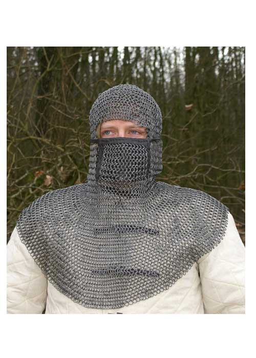 Kettenhaube mit quadratischem Mundschutz, ID8mm, brüniert