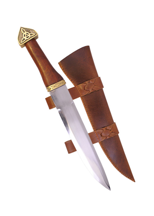 Wikinger-Sax mit brauner Lederscheide und Holzgriff